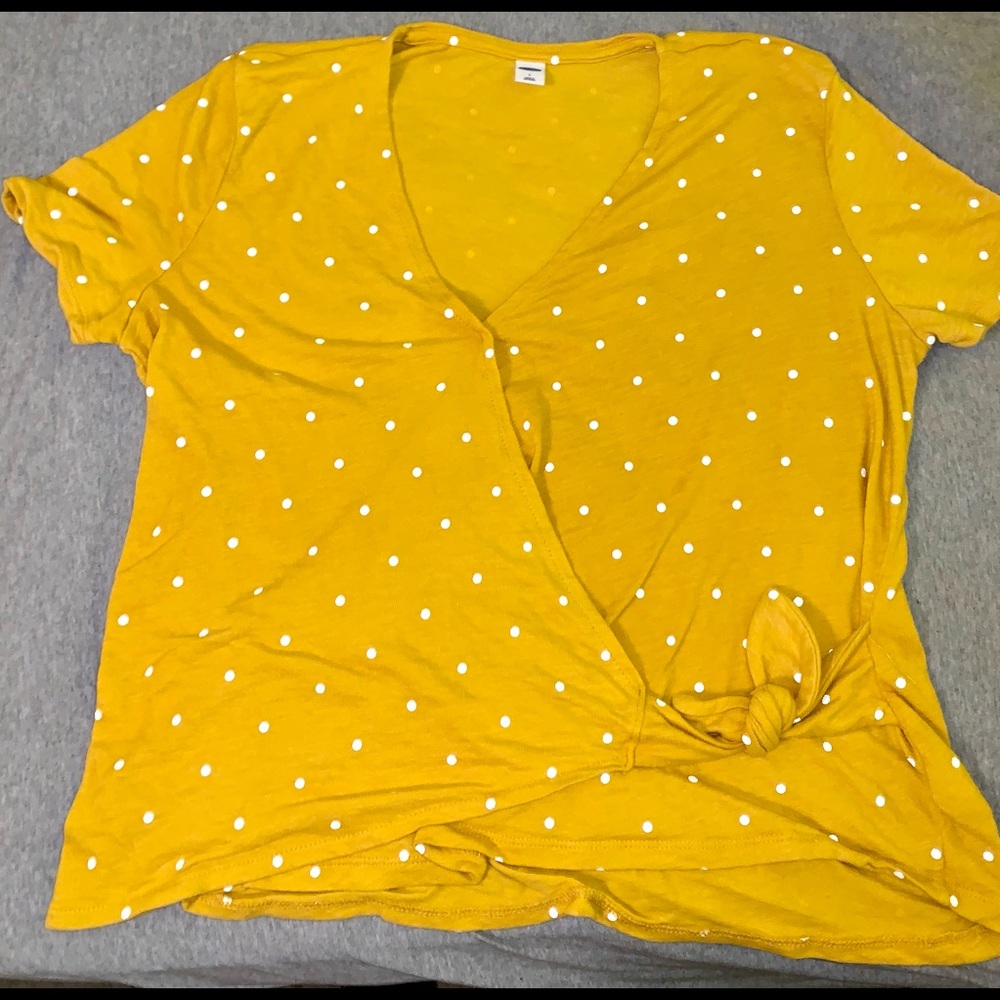 Old Navy Yellow and White Polka Dot Tie Shirt